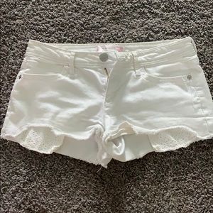 White denim shorts with lace detailing!